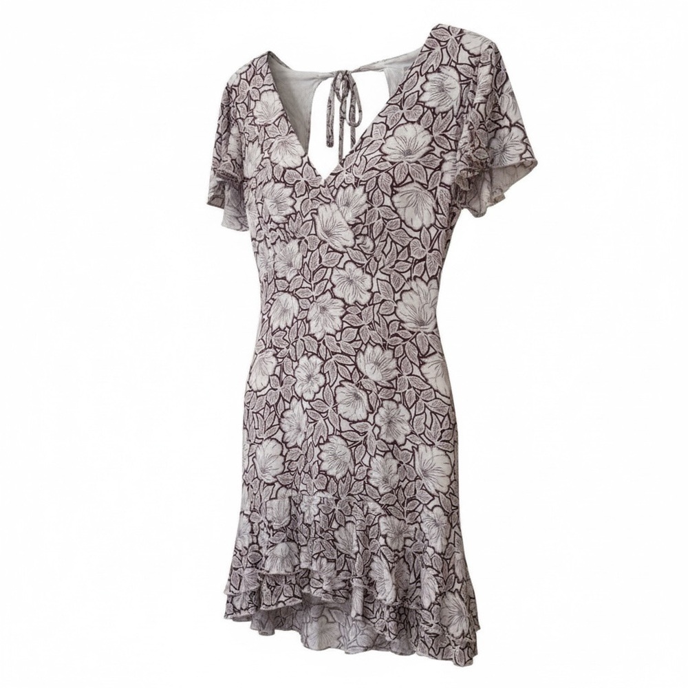 West of Monroe brown/white floral open back mini dress, small